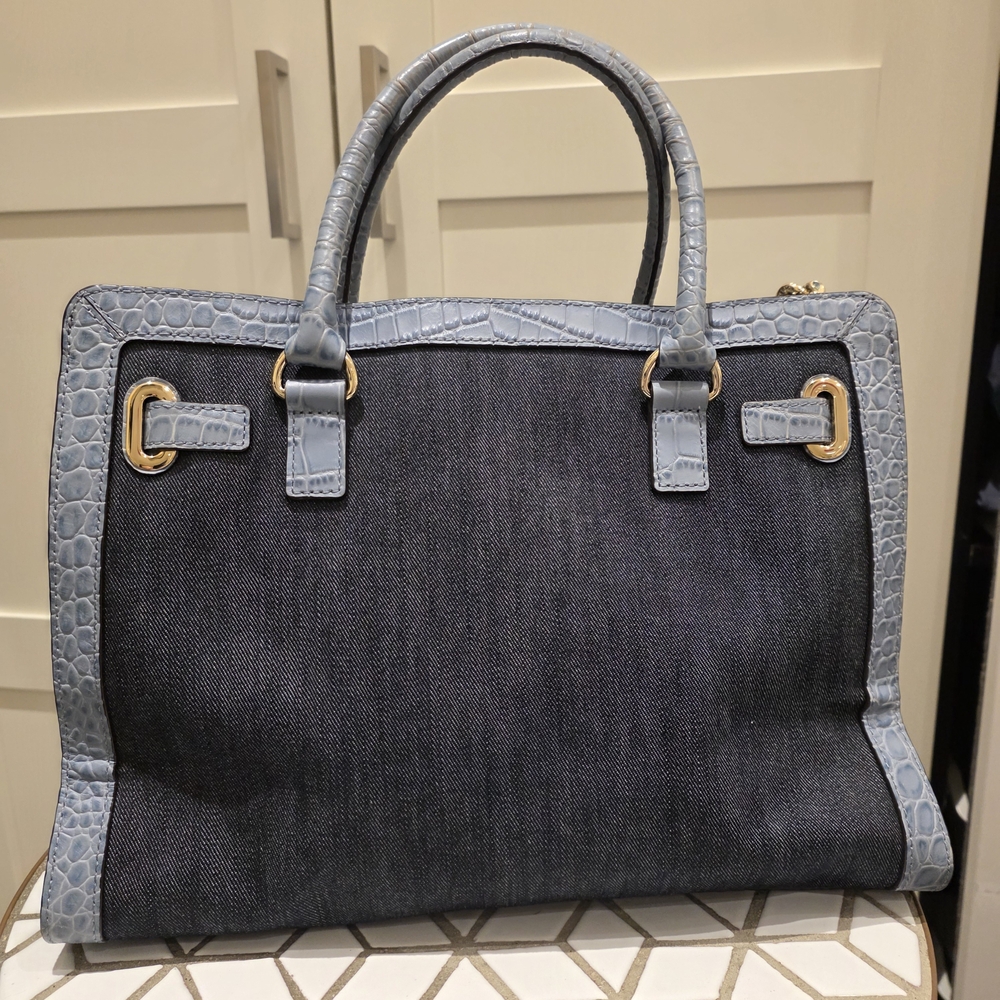 Michael Kors Denim and Gold Studded Satchel - Picture 4 of 16